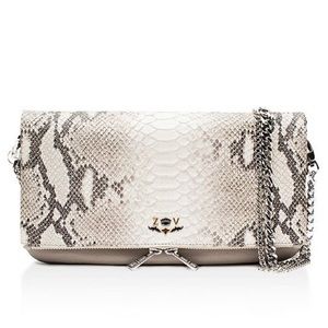 Zadig&Voltaire Rock Python Embossed Leather Crossbody Clutch in Beige/Silver